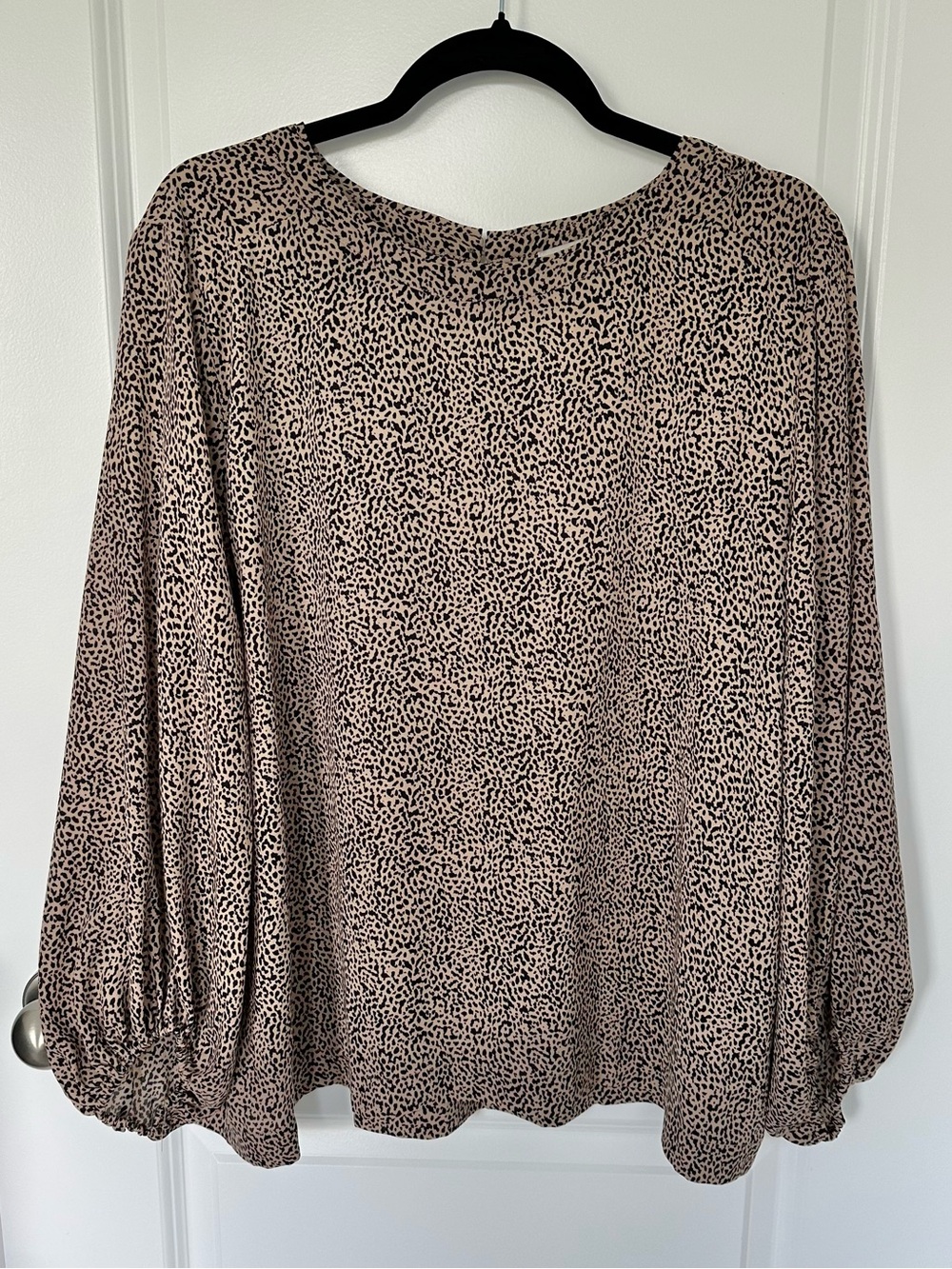 LOFT Taupe and Black Leopard Print Long Sleeve Blouse